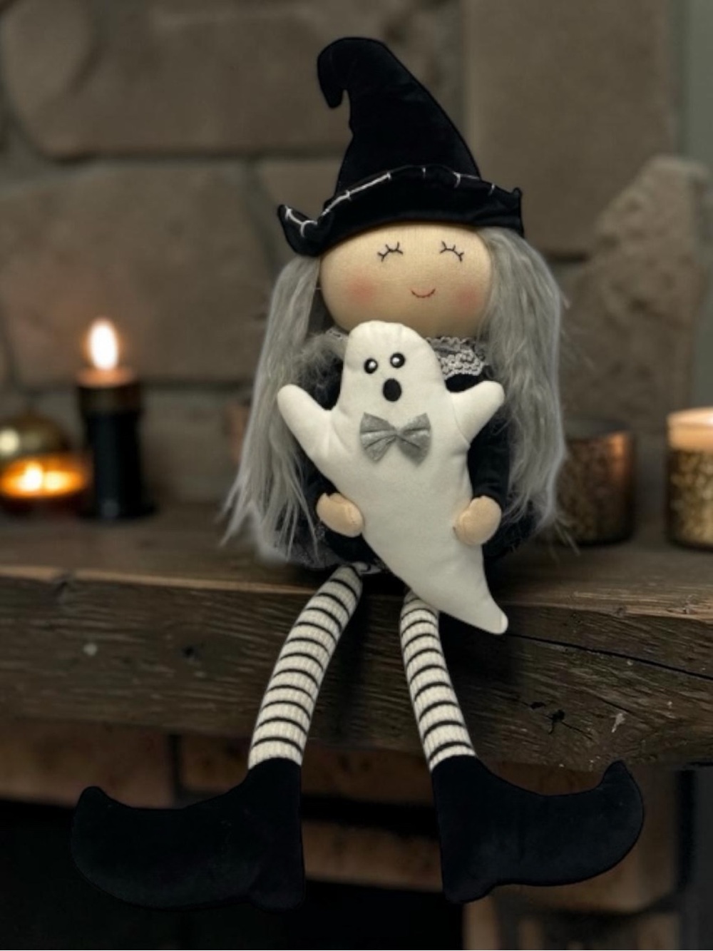 Halloween Witch Doll Holding Ghost Plush Sitting Shelf Sitter Decor 22"